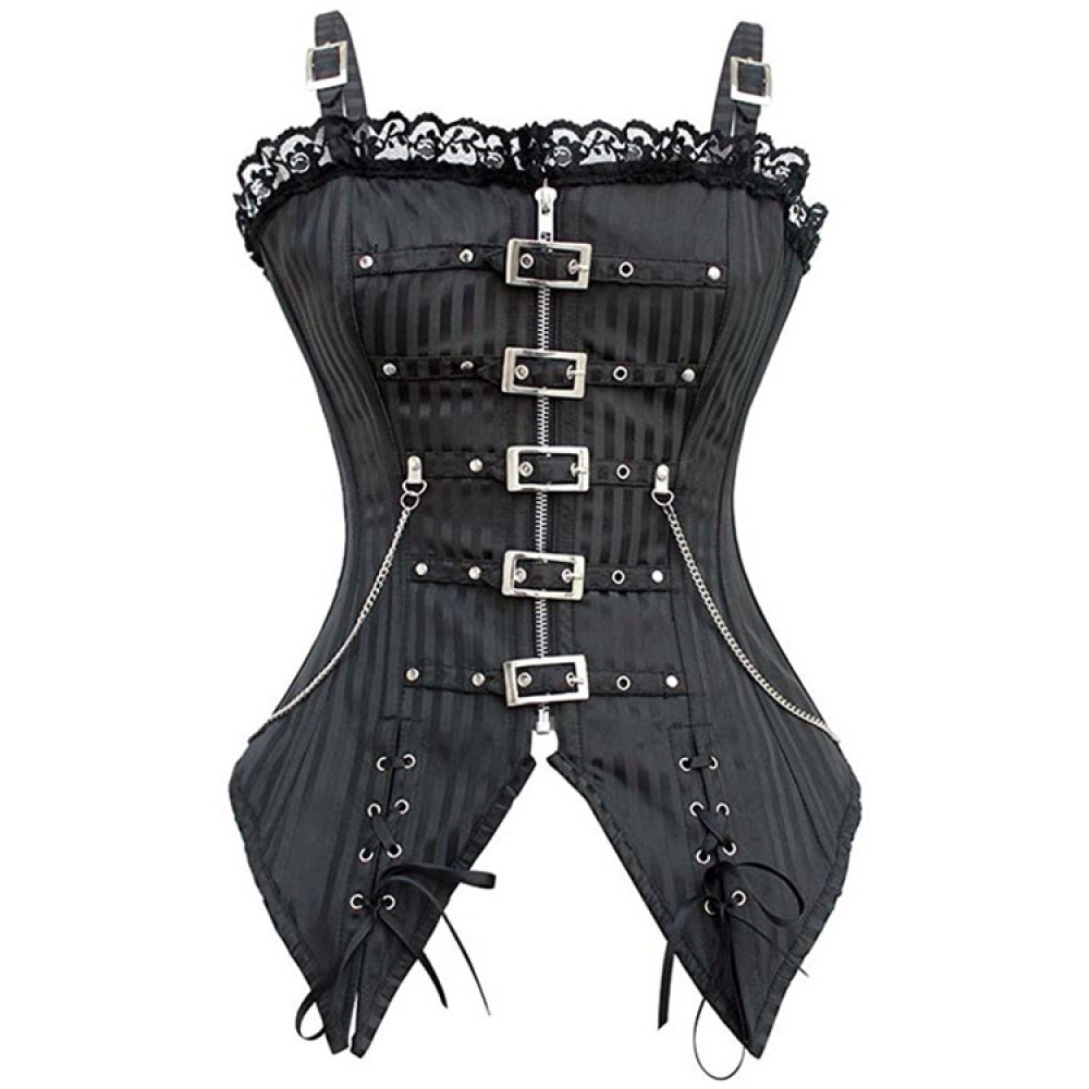 Gothic Steampunk Leather Strap Buckle Corset Retro Lace Up Overbust Bustier