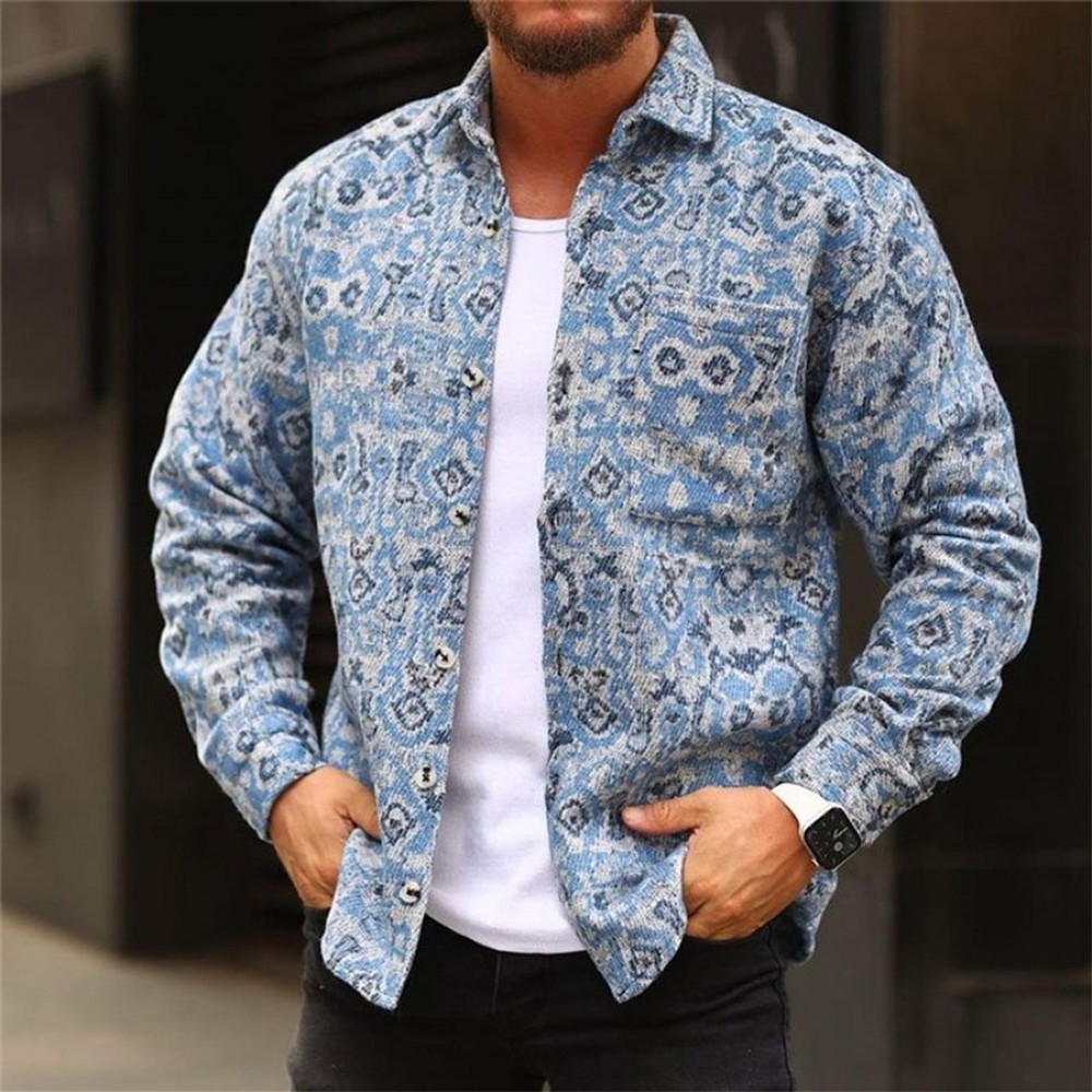 Men's Western Cowboy Aztec Button Up Shirt Jacket
