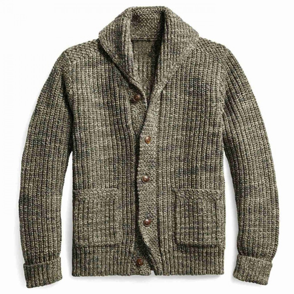 Men's Hand-Knit Ranch Shawl Button-Up Cardigan Vintage Knitwear
