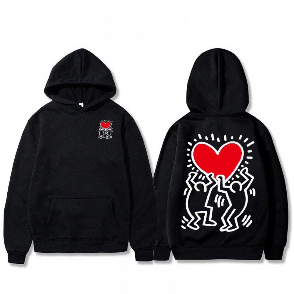Unisex Pullover Keith Haring Men Holding Heart Icon Hoodie