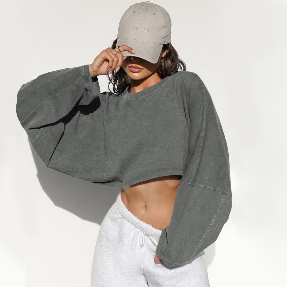 Women's Loose Long Sleeve Crop Jogger Sweatshirt