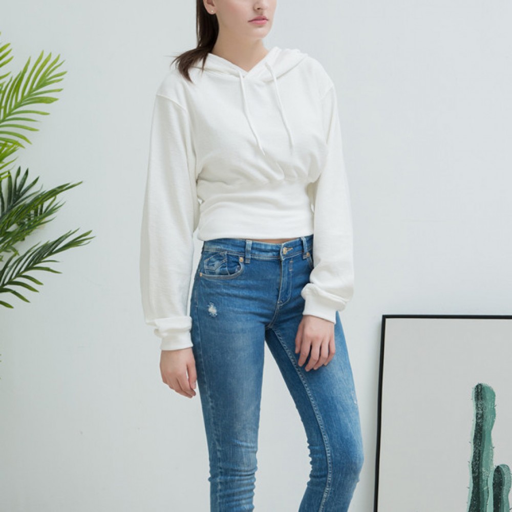 Women's Long Sleeve Slim Fit Hooded Crop Sweatshirt